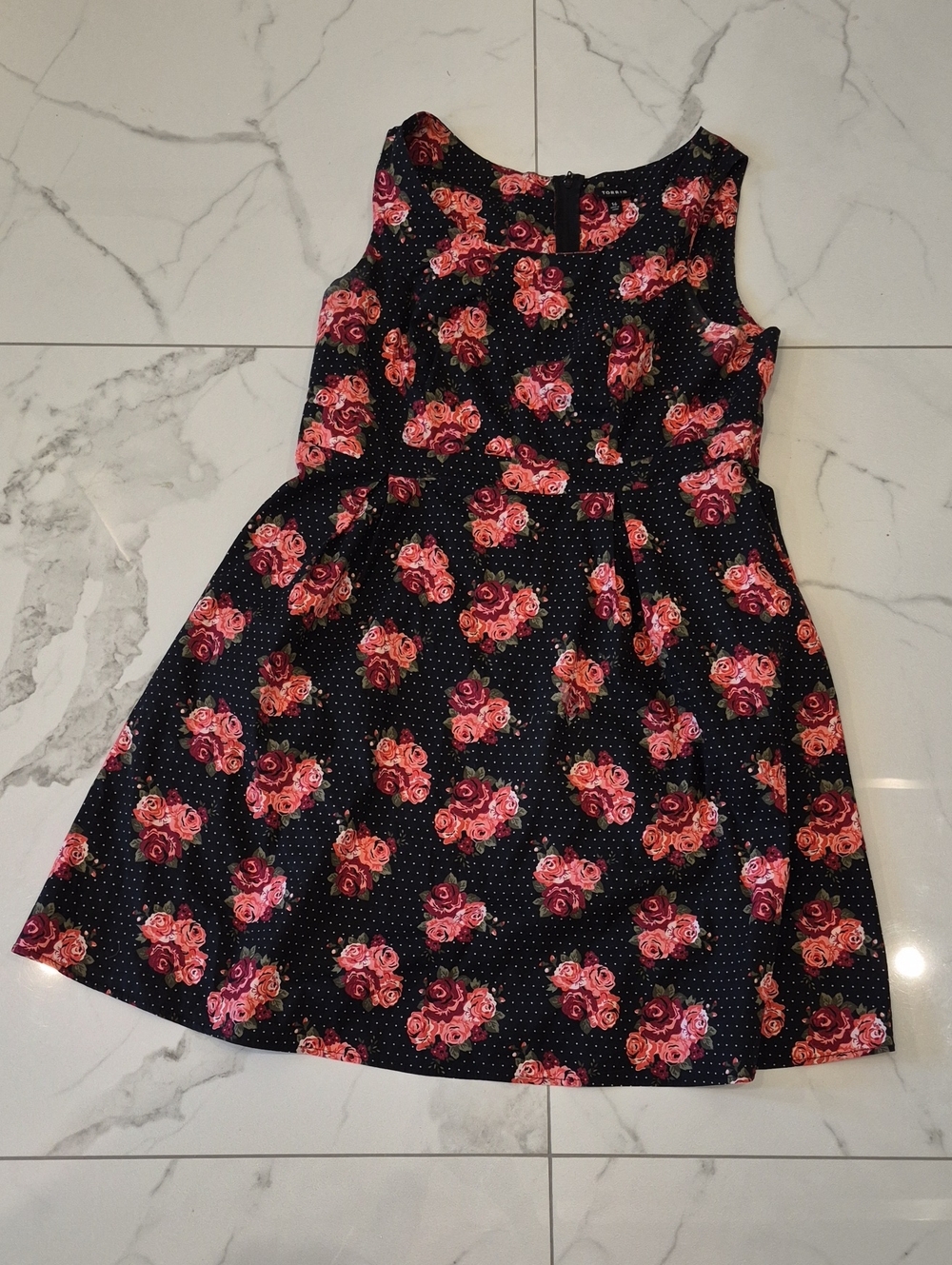 torrid Navy Sleeveless Dress with Pink Rose Cluster Print